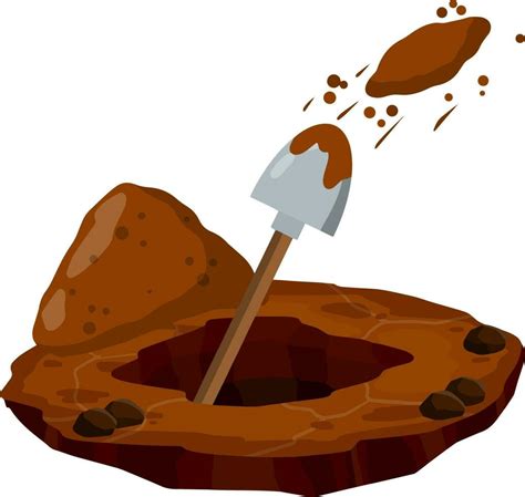 Digging Hole Shovel And Dry Brown Earth Grave And Excavation Cartoon