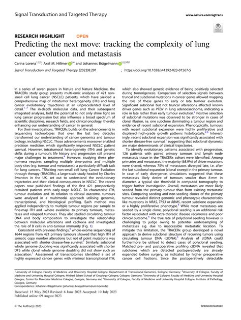 Pdf Predicting The Next Move Tracking The Complexity Of Lung Cancer