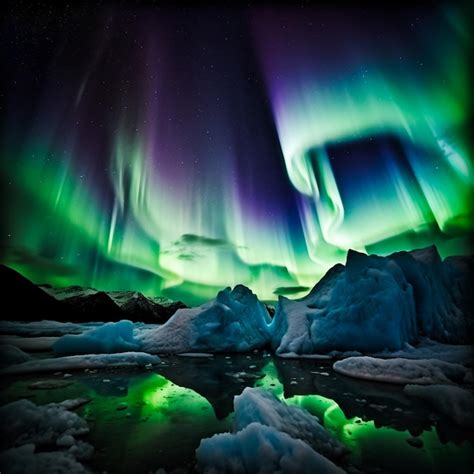 Premium AI Image Northern Lights Over Calving Glacier Photo Generative AI