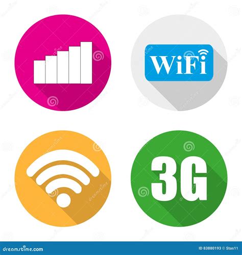 Wi Fi 3g Y Acceso De Los Iconos a Internet En Un Diseño Plano Stock