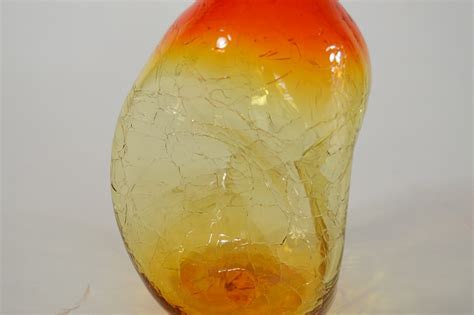 Mid Century Blenko Pinched Crackle Amberina Decanter Ebth