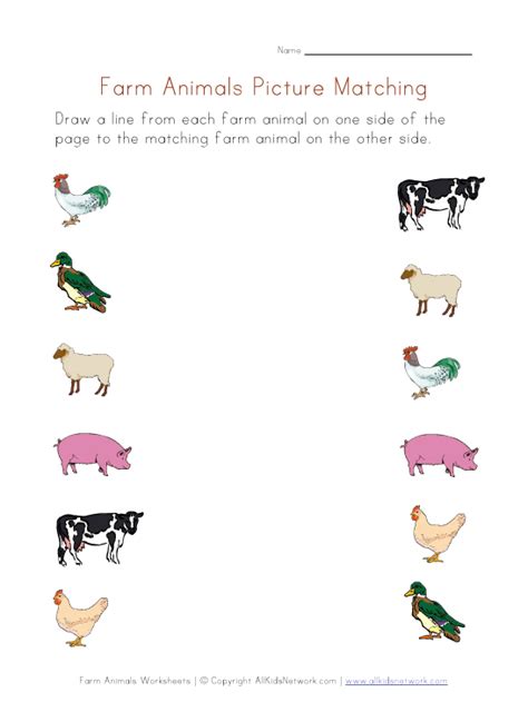 Farm Animals Worksheet Picture Matching