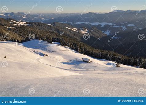 Winter on a hillside. stock photo. Image of winter, carpathians - 18132984