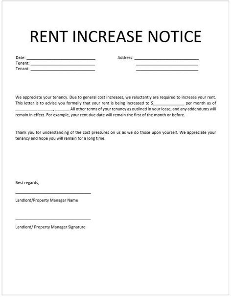 Rental Increase Notice Rent Increase Form Editable Word Docx Instant