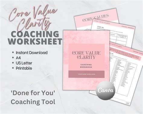 Core Values Coaching Workbook Instant Download Coaching Etsy