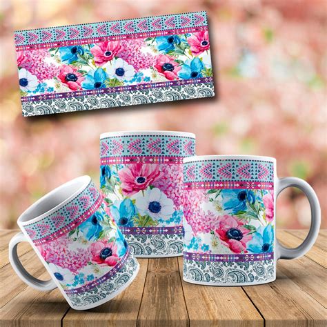 Floral Sublimation Mug Design Flowers Mockup Free Digital Etsy