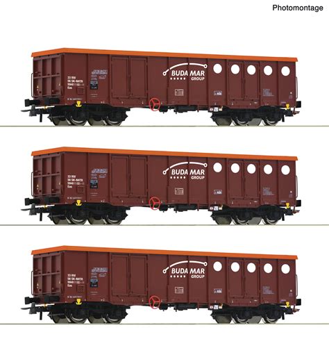 Roco H0 6600087 3 tlg Set Offene Güterwagen der Budamar Modellbahn