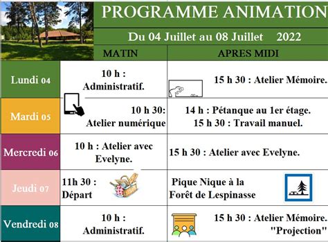 Animations De La Semaine Du 4 Au 8 Juillet EHPAD Fondation Grimaud