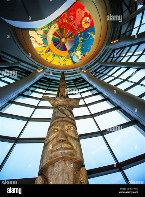 Totem Pole With Iconic Ceiling At Museum Of History Ottawa Canada