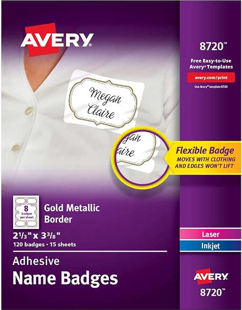 Avery Flexible Printable Name Tags White With Gold Border 100