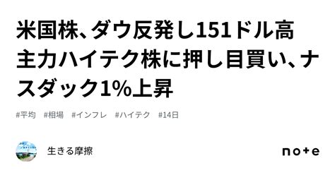 米国株、ダウ反発し151ドル高 主力ハイテク株に押し目買い、ナスダック1上昇｜生きる摩擦