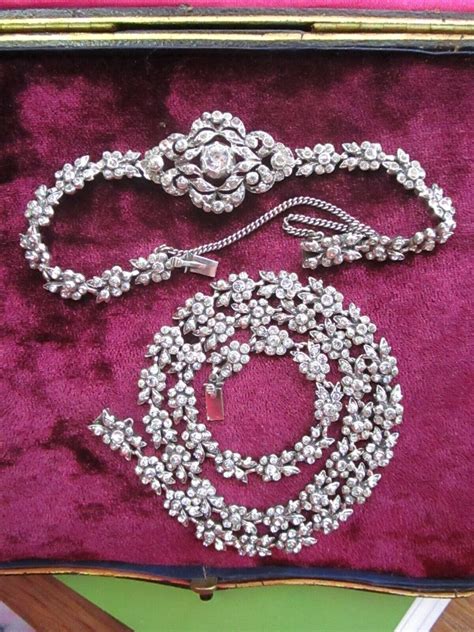 Antique Victorian Sterling Silver Paste Necklace And Br Gem