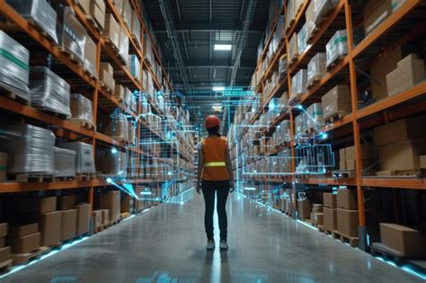 Premium Photo Digital Inventory Process In Futuristic Retail Warehouse