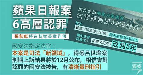 【蘋果日報案】呂世瑜上訴案料12月裁決 國安官：對6高層量刑具指導性 獨立媒體 Line Today