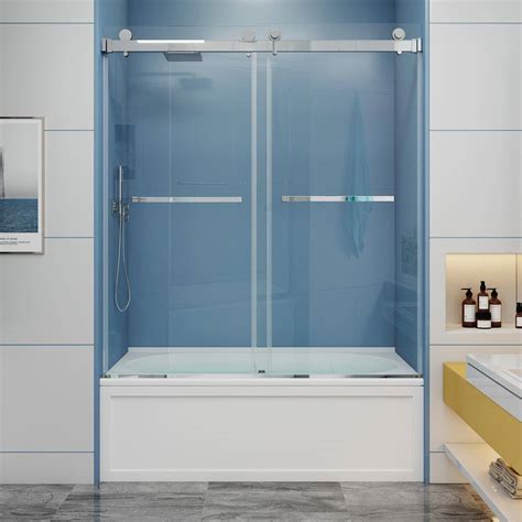 Mcocod 60 In W X 66 In H Double Sliding Frameless Tub Door In Chrome With Smooth Sliding And 3