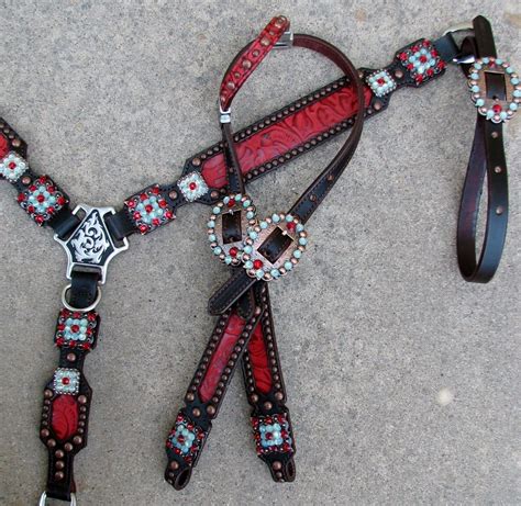 Temporarily Out Of Stock Red Floral Tack Set With Redturquoise