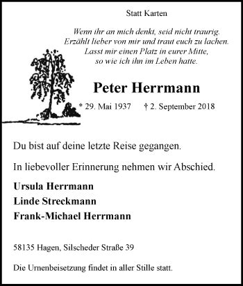 Traueranzeigen Von Peter Herrmann Trauer In NRW De