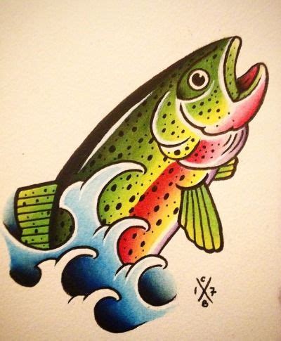 Trout traditional tattoo in 2024 | Traditional tattoo flash sheets ...