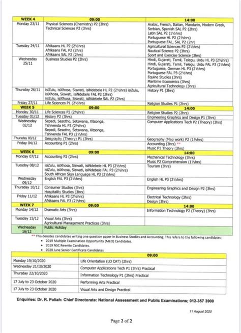 Grade 12 Final Updated Exam Timetable For 2020 Career Times