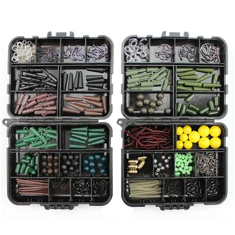 Teile Los Karpfen Angeln Tackle Kit Box Blei Clips Perlen Haken