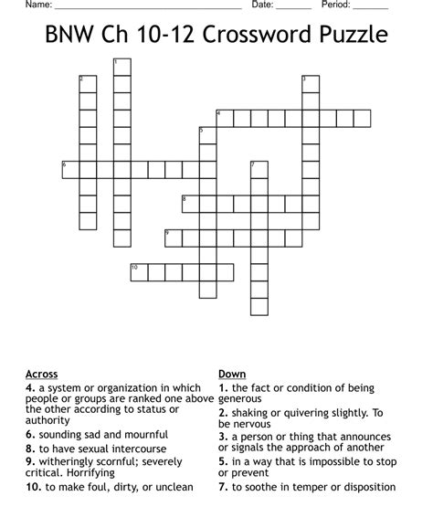 BNW Ch 10 12 Crossword Puzzle WordMint