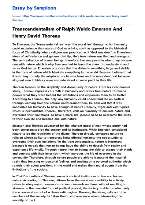 ≫ Transcendentalism of Ralph Waldo Emerson And Henry David Thoreau Free ...