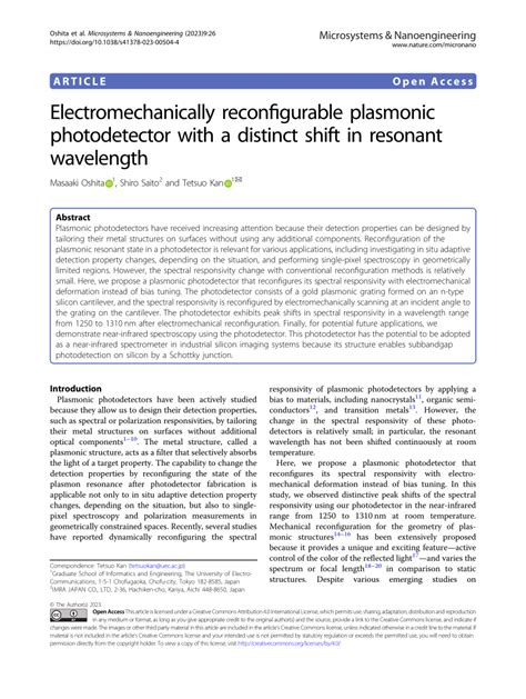 Pdf Electromechanically Reconfigurable Plasmonic Photodetector With A