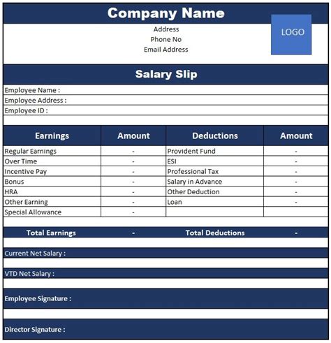 Salary Slip Format In Excel With Formula In India | Pay Slip Format Excel