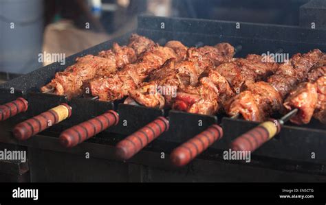 Grilled Meat On Barbeque Stock Photo Alamy