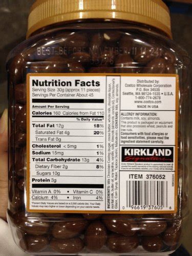 kirkland chocolate covered almonds nutrition