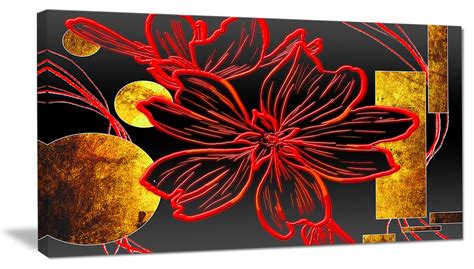 Designart - Abstract Red Flower Painting - Large Floral Canvas Art ...