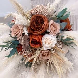 Burnt Orange Ivory Sage Green Wedding Bouquets Bridal Bridesmaids