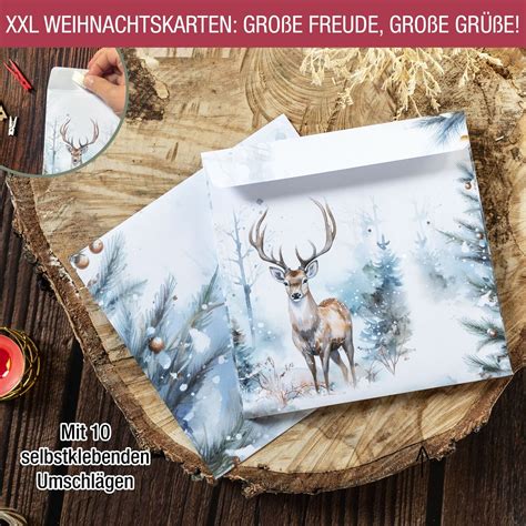 Weihnachtskarten XXL Umschläge Aquarell 10x Set Postkarten Weihnachten