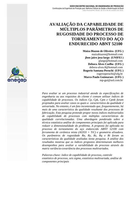 PDF AVALIAÇÃO DA CAPABILIDADE DE MÚLTIPLOS PARÂMETROS DE