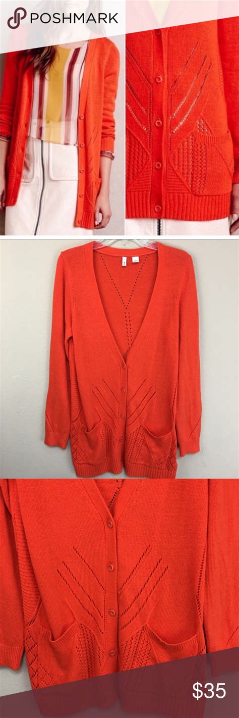 Anthropologie Moth Elin Cardigan Poppy Red Orange Orange Fashion