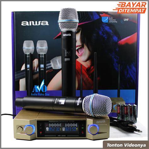 Jual Mic Wireless Aiwa AW 2200 Microphone Balanced Mik Karaoke Tanpa