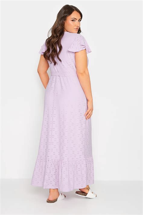 Yours Curve Plus Size Lilac Purple Broderie Anglaise Maxi Wrap Dress