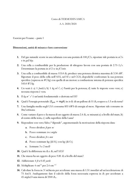 Es Termodinamica Pt Corso Di Termodinamica A