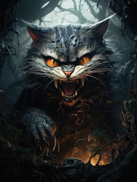 Premium Ai Image Scary Cat Ai Generated