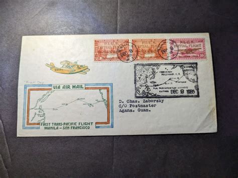 Philippines Airmail First Flight Cover Ffc Manila Pi To Agana Guam