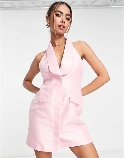 Miss Selfridge Halterneck Tuxedo Mini Dress In Light Pink Asos