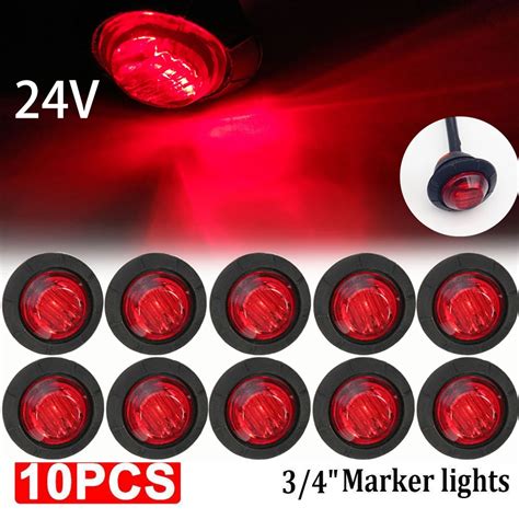 10pcs Waterproof 24V 3LED 3 4 Round Trailer Side Marker Lights Front