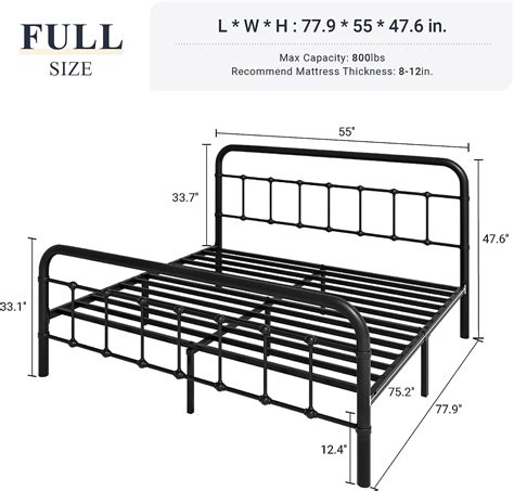 Allewie Base de cama de metal de tamaño matrimonial con cabecera de