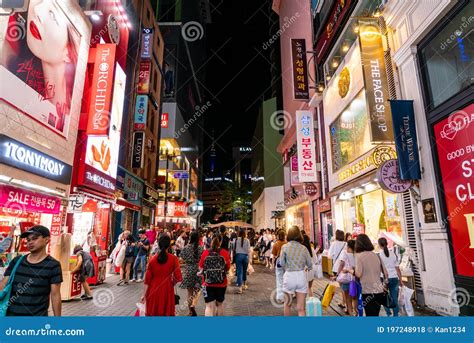 Myeong Dong Market Is Large Shopping Street In Stock Editorial Photo