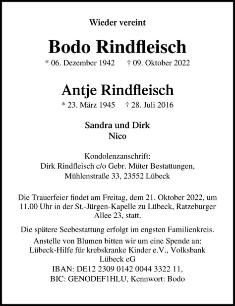 Traueranzeigen Von Bodo Rindfleisch Trauer Anzeigen De