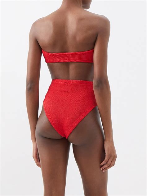 Hunza G Ruby Crinkle Knit Bandeau Bikini In Red Endource