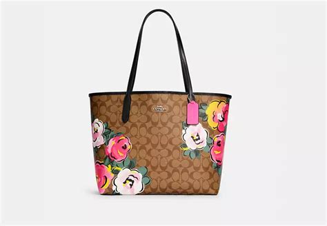 Coach® Outlet City Tote In Signature Canvas With Vintage Rose Print