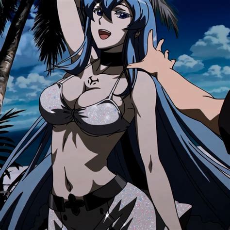 An Anime Girl With Long Blue Hair And No Shirt Standing In Front Of