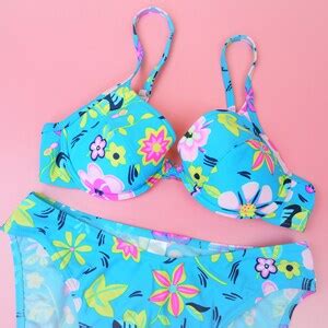 Vintage Y K Blue Floral Bikini Set Underwire Shaped Bra Top And Bottoms Small S B C Etsy
