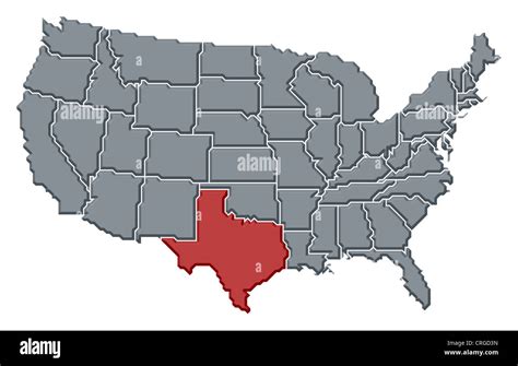 Political map of United States with the several states where Texas is ...